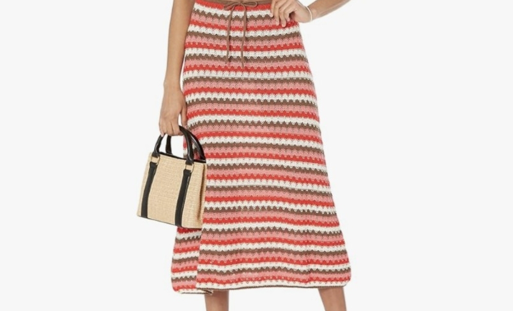 THE DROP Lyra  (NWT) 100 % Cotton Drawstring Striped Knit Midi Skirt Med…